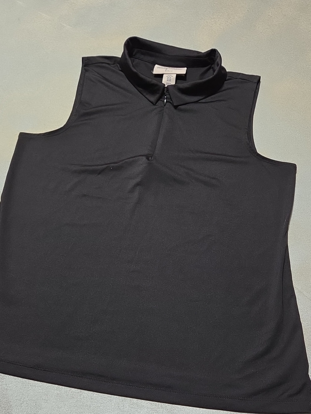 Tommy Bahama Black Sleeveless Zip Mock-Collar Tank GOLF